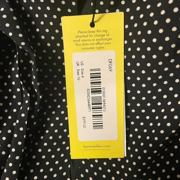 Karen Millen Black White Ruffle Keyhole Tie Neck Dress Size 6 - Picture 4 of 9